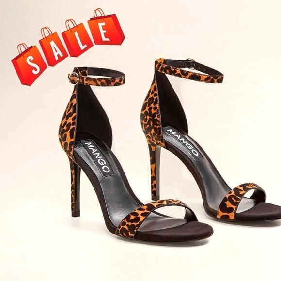 🆕 MANGO Leopard Leather 2-Strap Sandals, SZ 9 - Picture 1 of 8